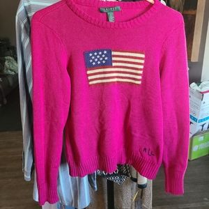 Lauren by Ralph Lauren American Flag Knit Pink Sweater